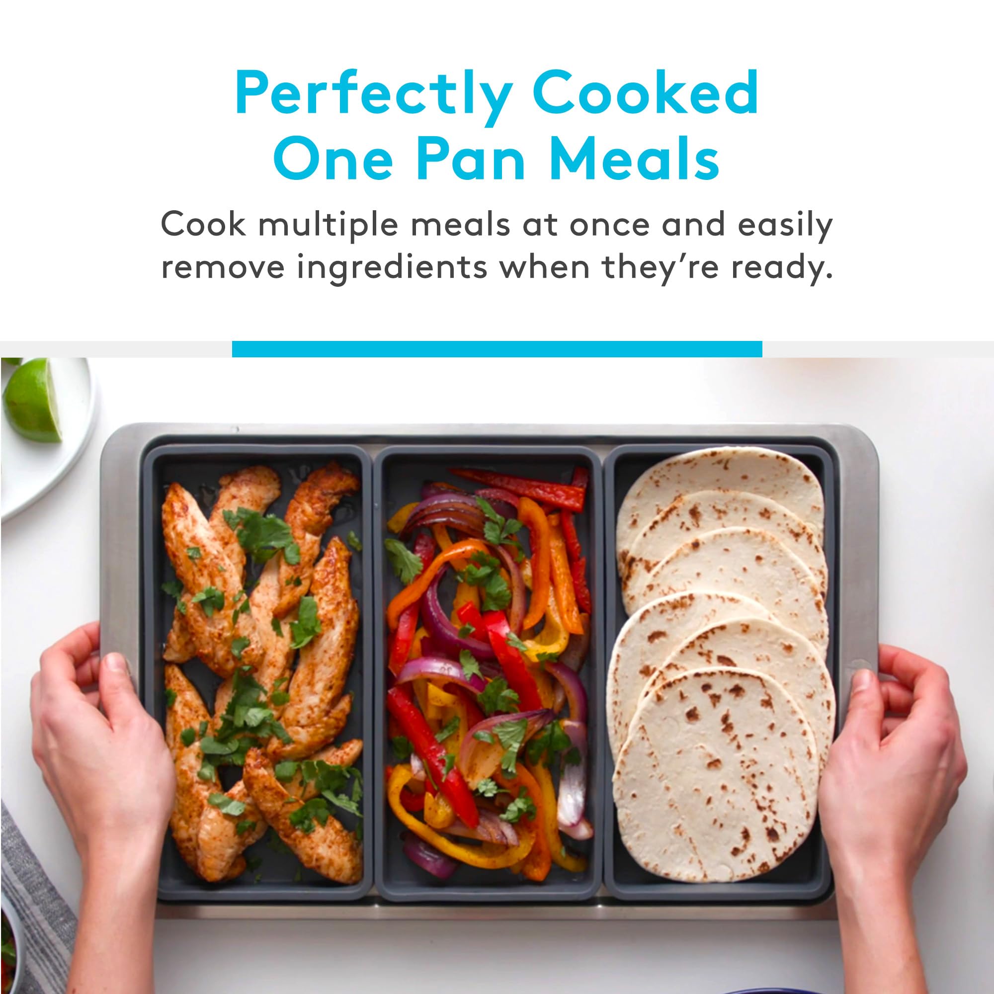 Prepd silicone sheet pan dividers organize meals on one tray for efficient meal prep
