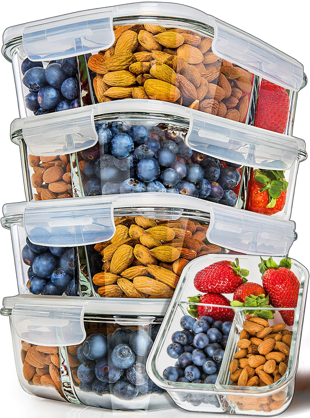 PrepNaturals 5-pack 34 oz glass containers for versatile meal prep on the go