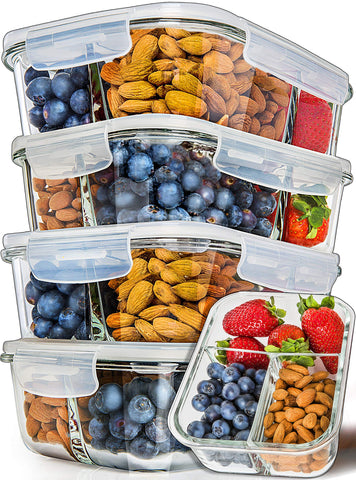 PrepNaturals 5-pack 34 oz glass containers for versatile meal prep on the go