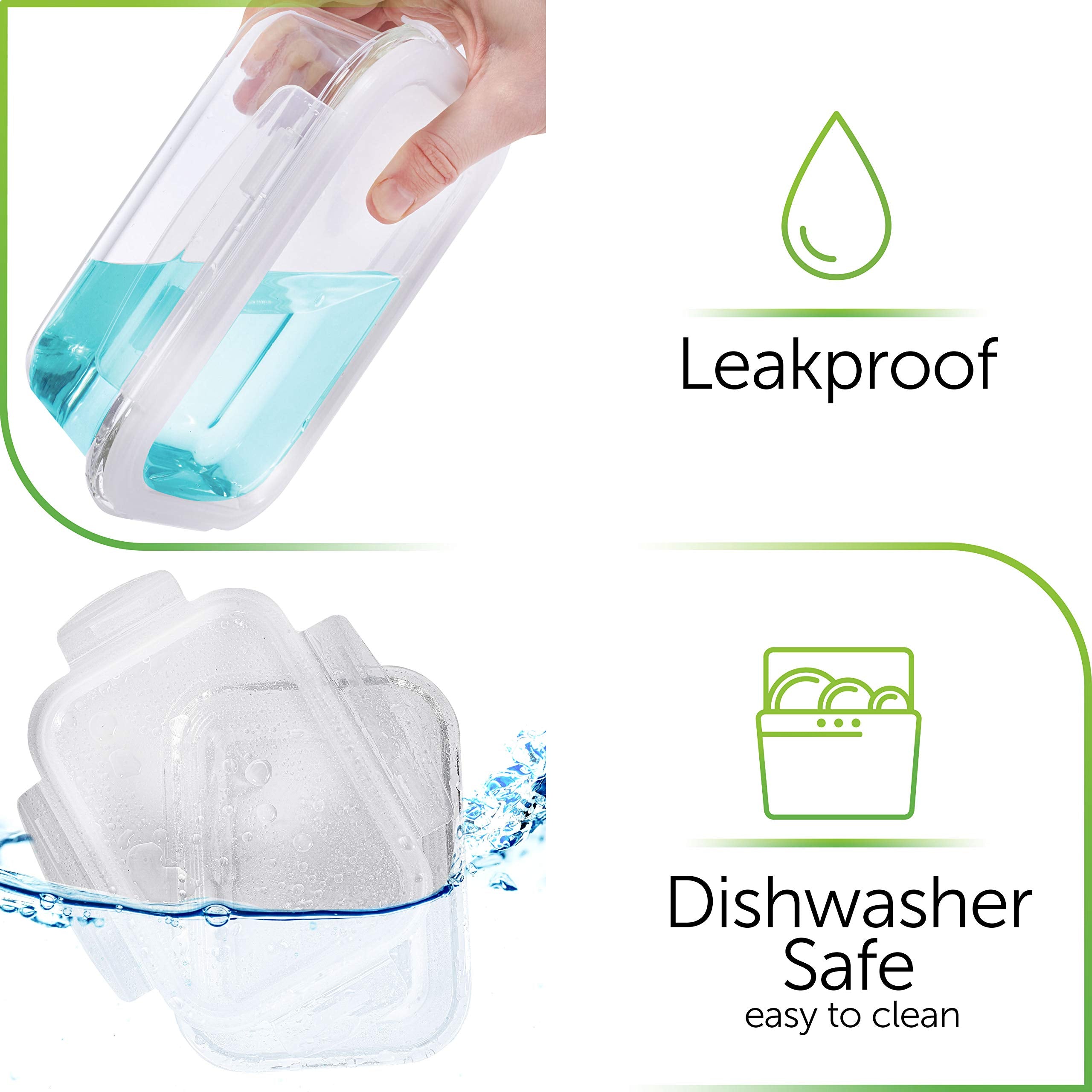PrepNaturals glass containers with airtight lids for freshness and easy stacking.