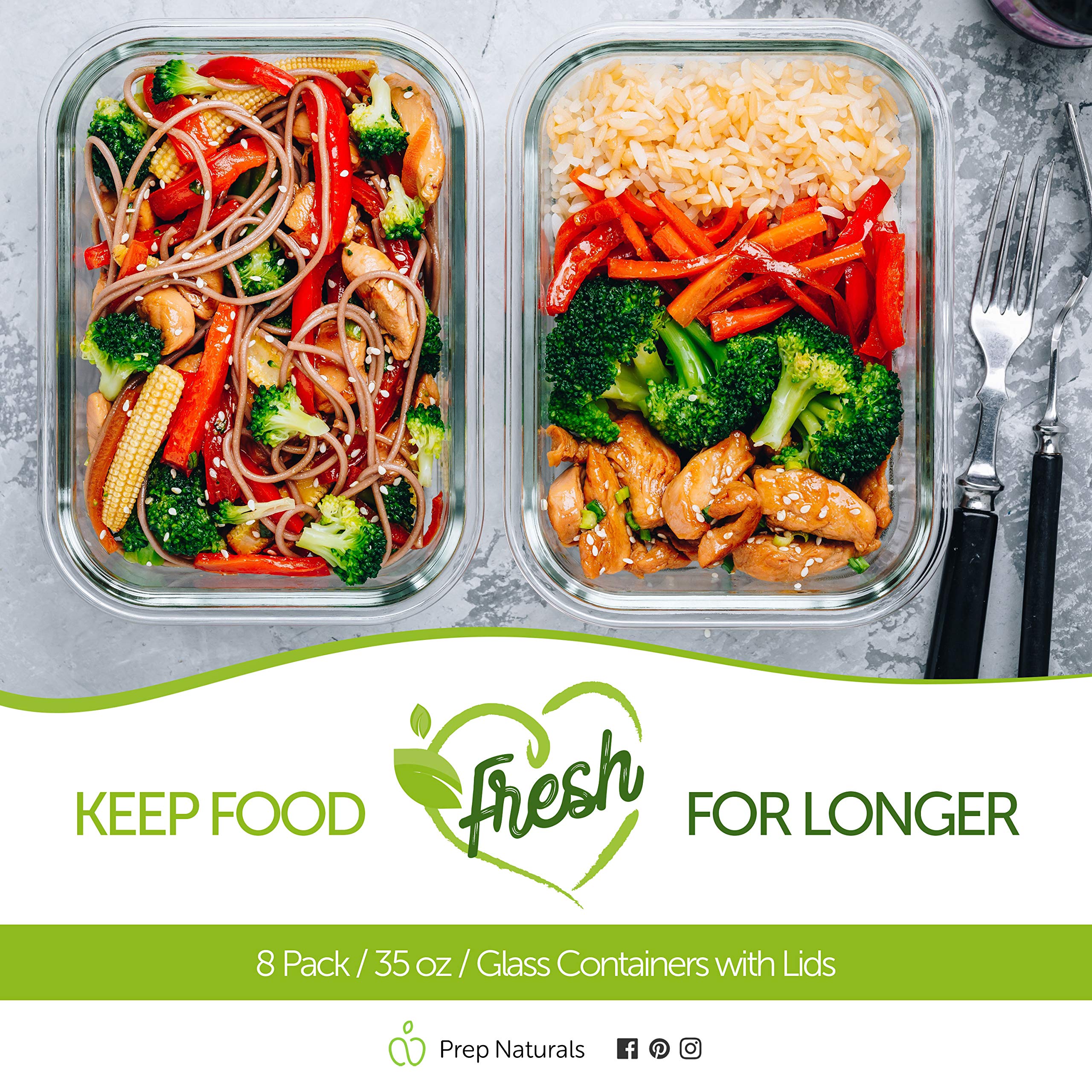 PrepNaturals glass storage for easy meal prep and portion control.