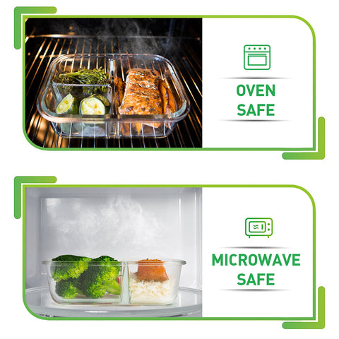PrepNaturals oven-safe borosilicate glass container withstands hot dishes
