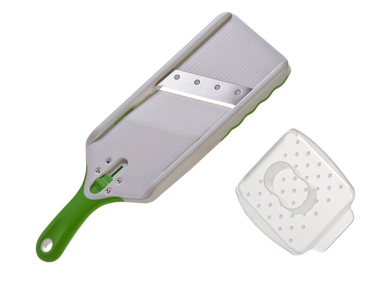 PrepSolutions mandoline with safety hand guard for finger protection during slicing