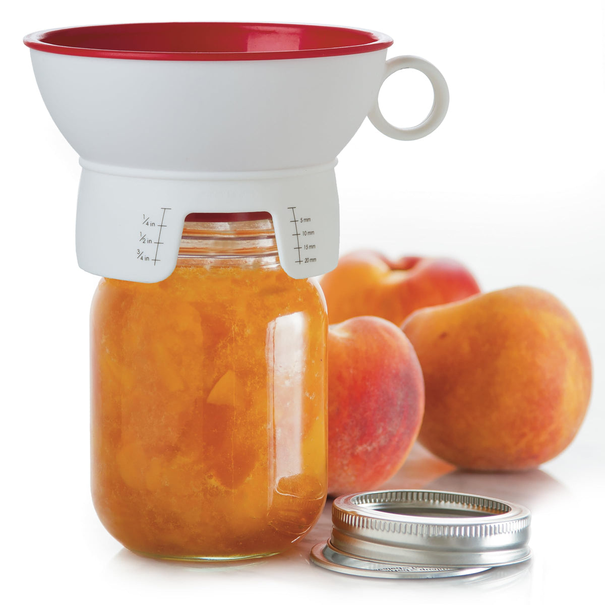 PrepWorks canning funnel with headspace measurements for precise jar filling.