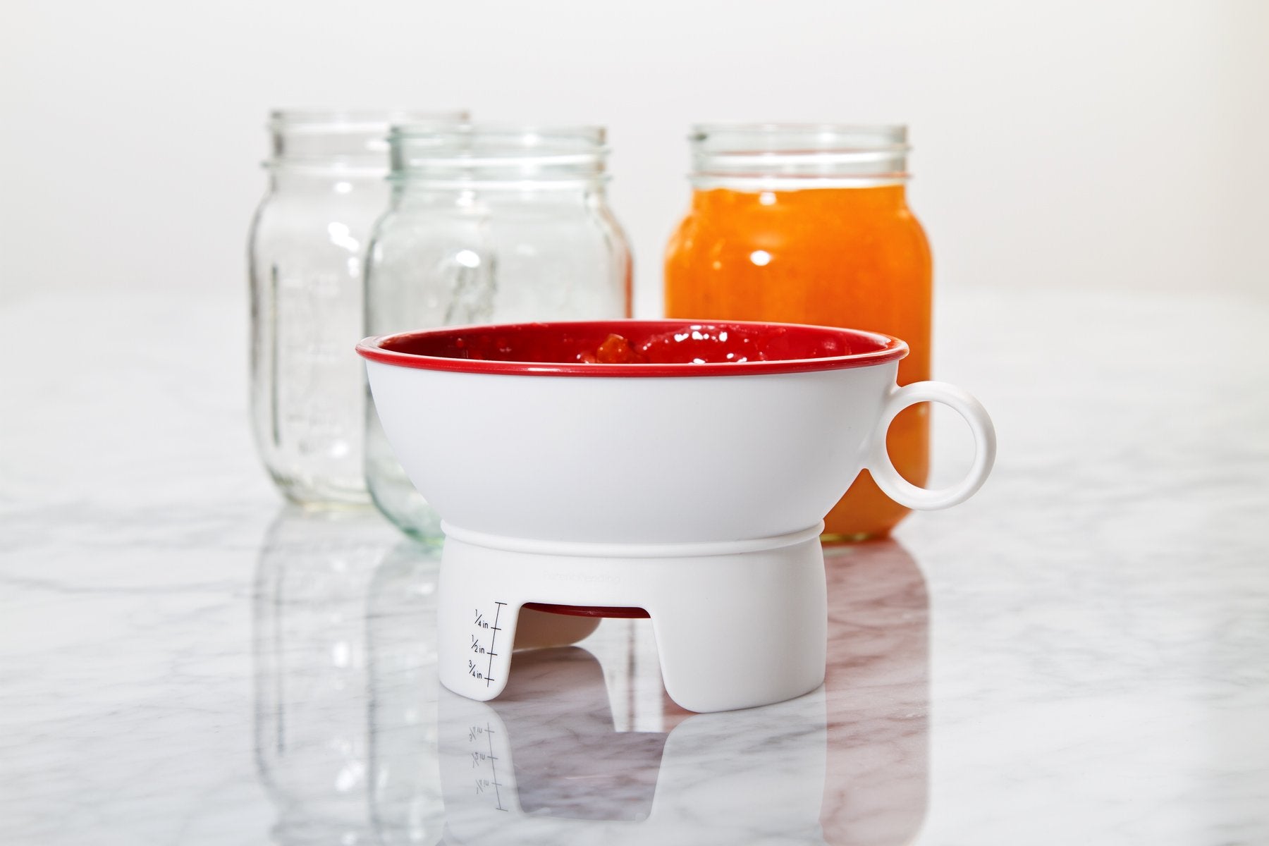 PrepWorks canning funnel showing raised hygienic collar for mess-free canning.
