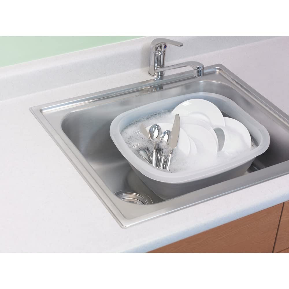 PrepWorks Collapsible Tub being used in a kitchen for dish washing and soaking.