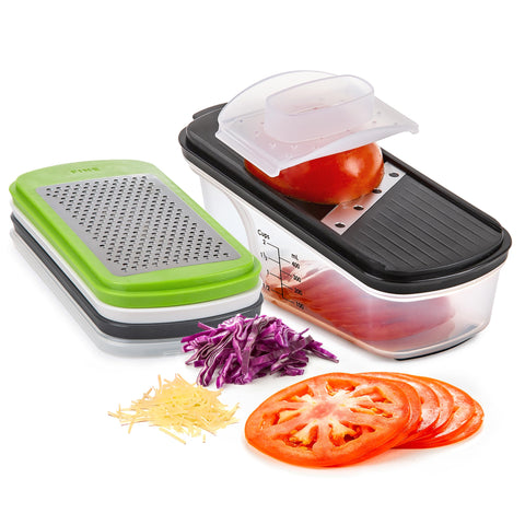 PrepWorks Grate-Slice-Store Set assembled, compact kitchen bundle for space-saving storage.