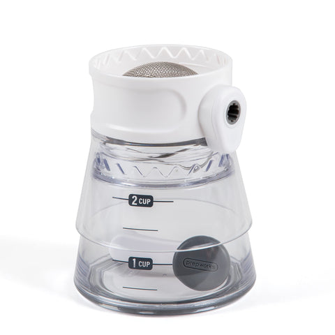 PREPWORKS Quick Sifter shows 2-cup capacity for compact baking setups.