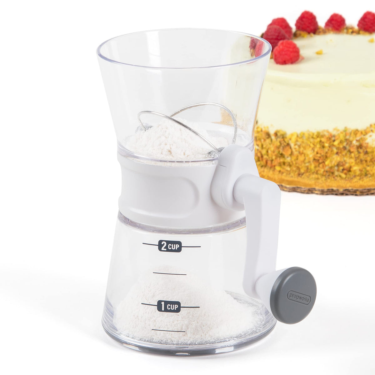 PREPWORKS Quick Sifter with hand crank for fast flour and sugar sifting.