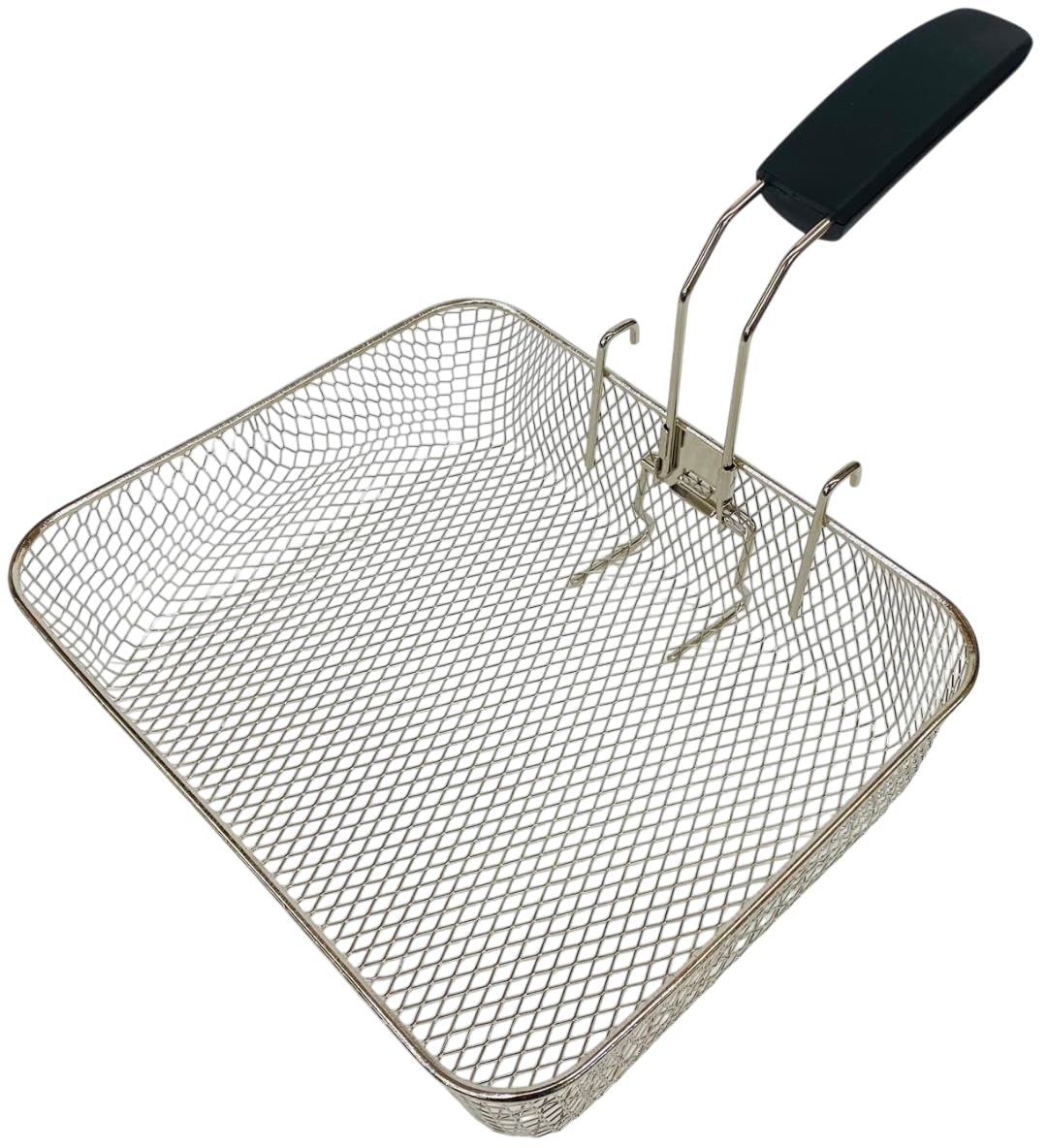 Presto Jumbo ProFry basket being lifted by its stainless steel handle.