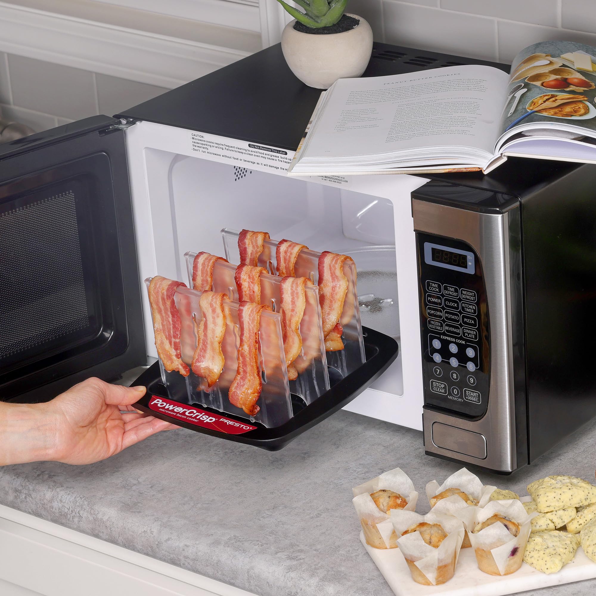 Presto microwave bacon cooker removable racks stack neatly for storage.