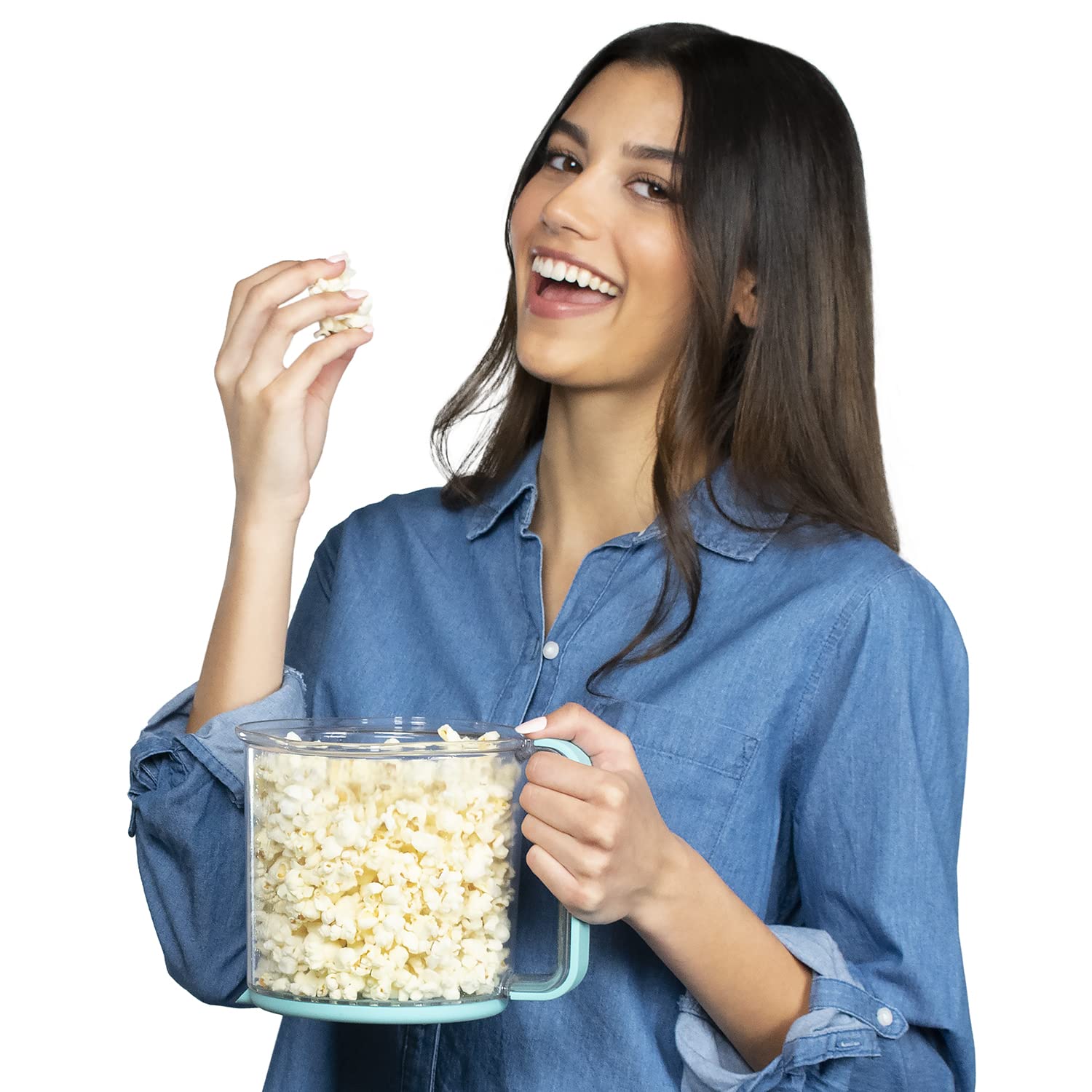 Presto PopLite My Munch vented lid ensures crispy popcorn.