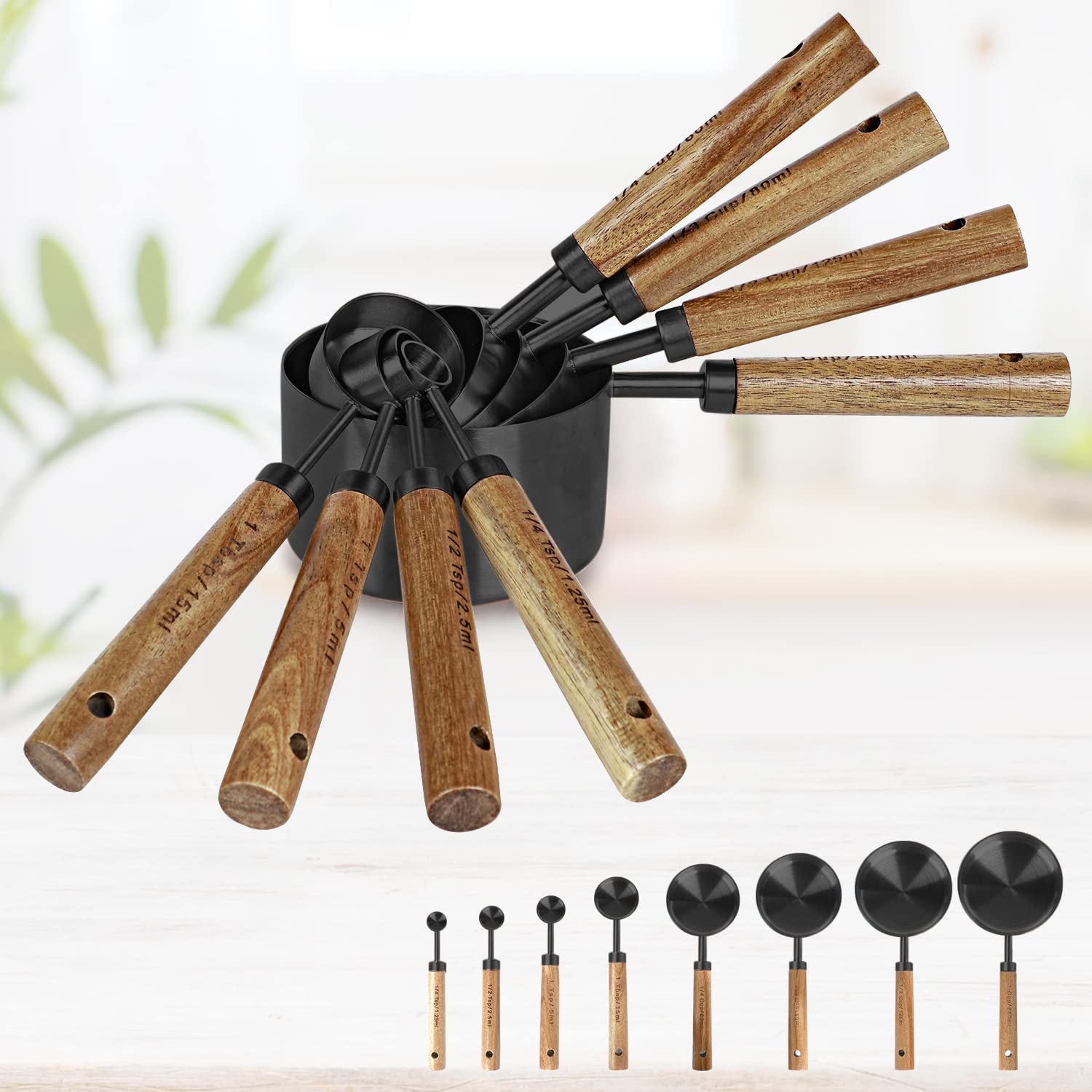 PRETTYFINE black measuring cups offer compact storage and stylish kitchen display.