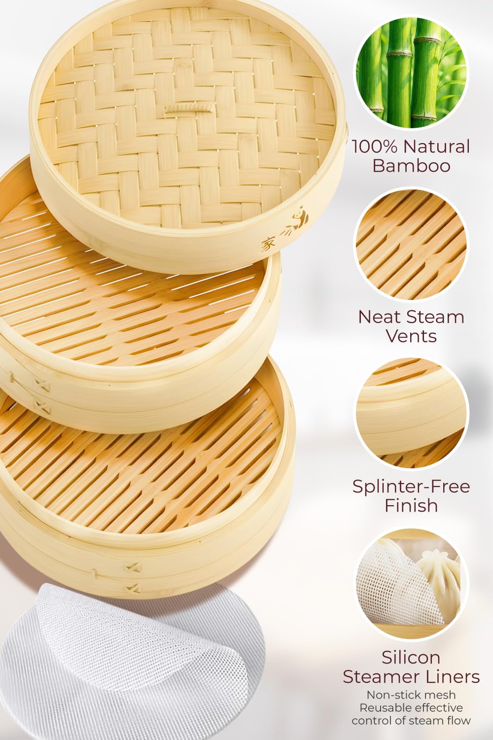 Prime Home Direct domed lid keeps condensation at bay for even steaming.