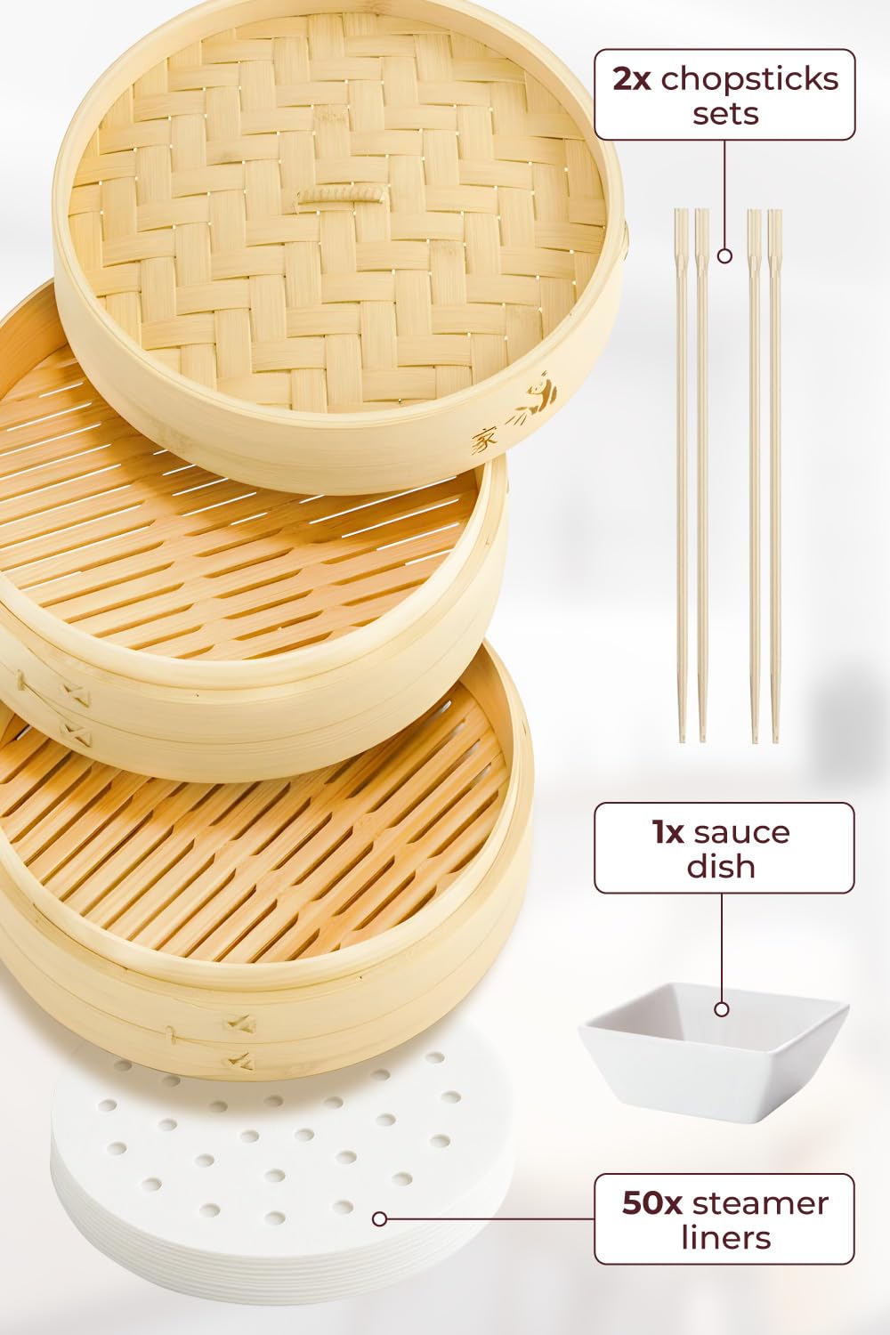 Prime Home Direct bamboo steamer cooks dumplings evenly for soft, tender results.