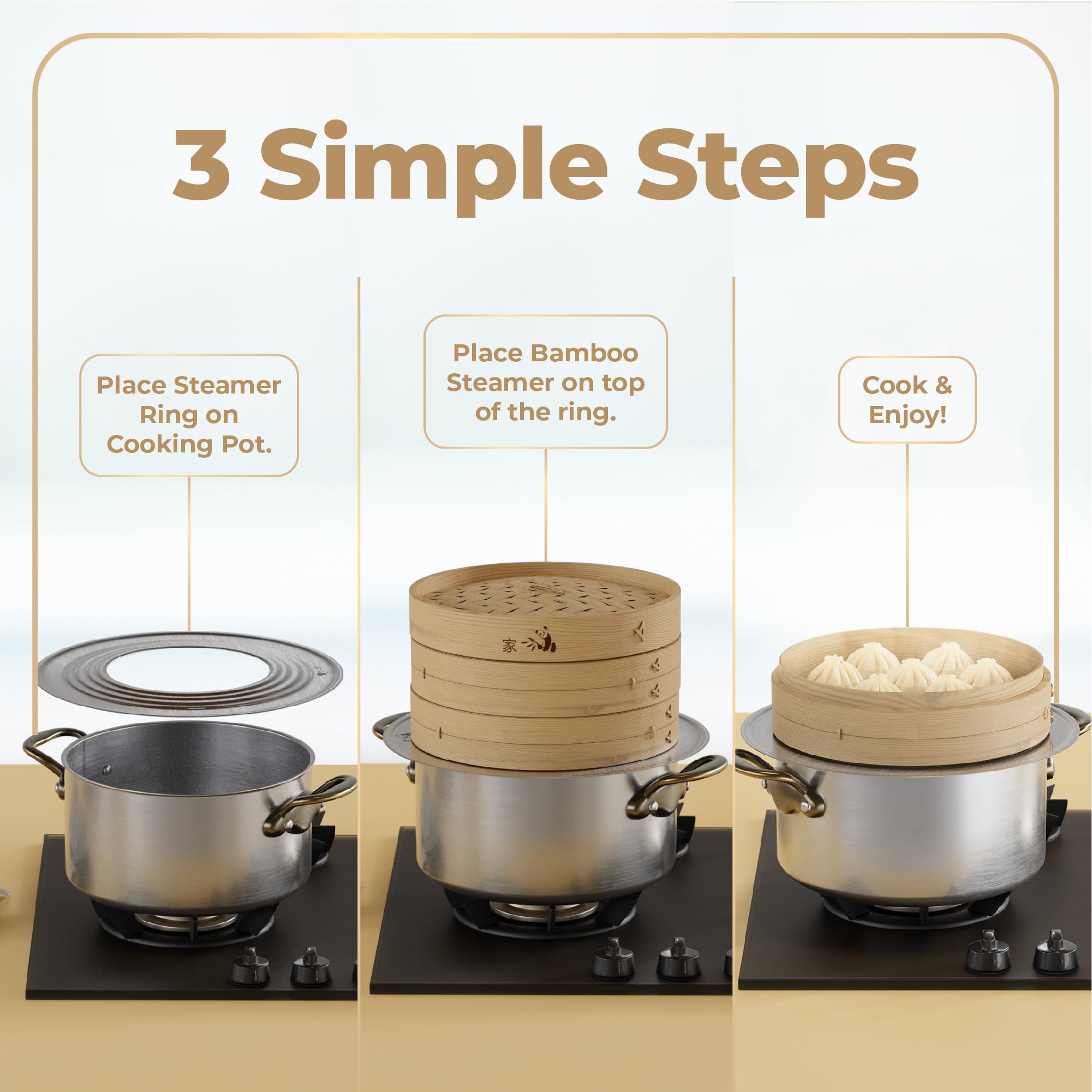 Prime Home Direct steamer ring fits wok pans and instant pots for easy setup.