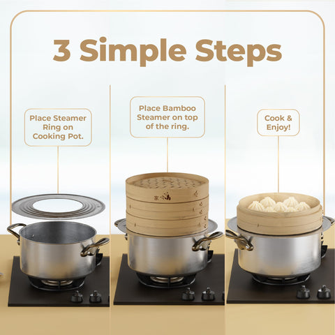 Prime Home Direct steamer ring fits wok pans and instant pots for easy setup.