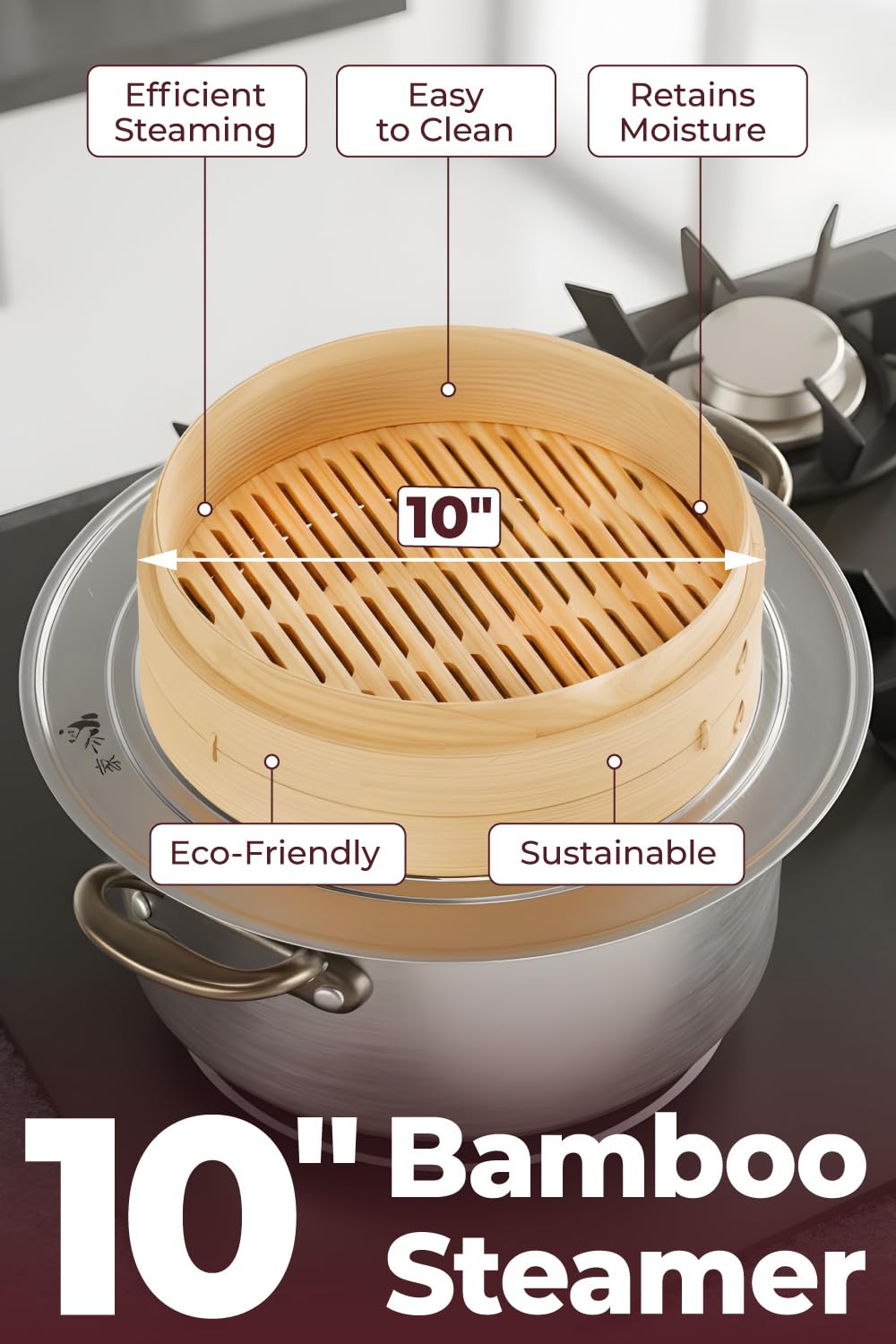 Prime Home Direct steamer with 50 liners and chopsticks for easy prep.