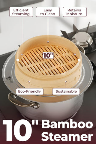Prime Home Direct steamer with 50 liners and chopsticks for easy prep.