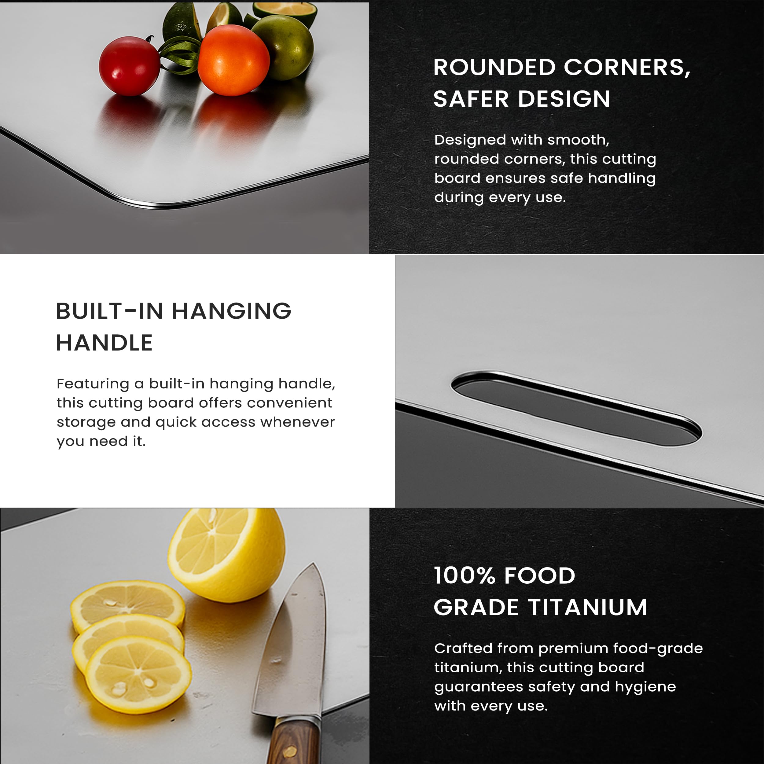 PrimeCutKitchen titanium cutting board matte finish for modern kitchen style.