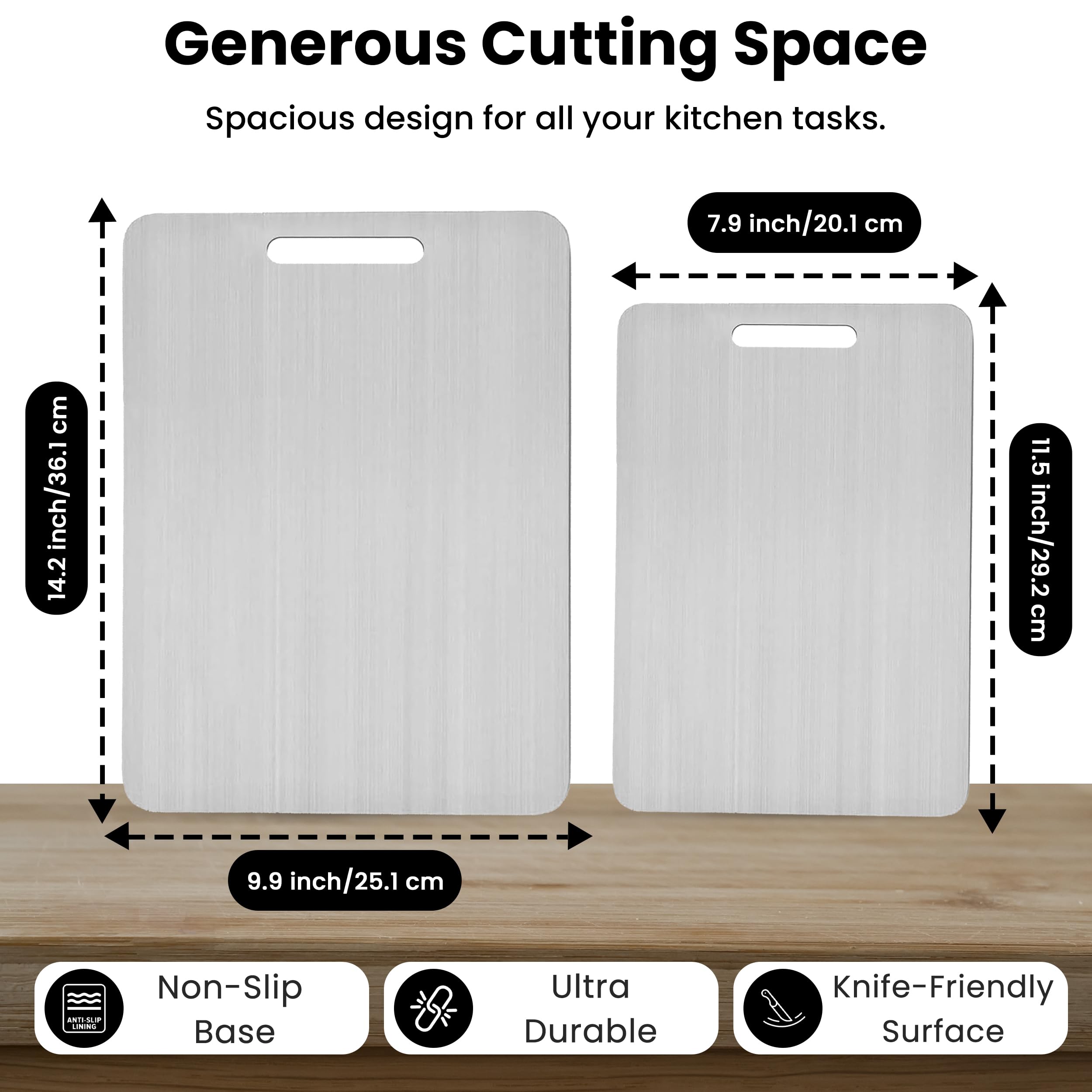 PrimeCutKitchen titanium cutting board small, front face for herbs and small produce, clean edges.
