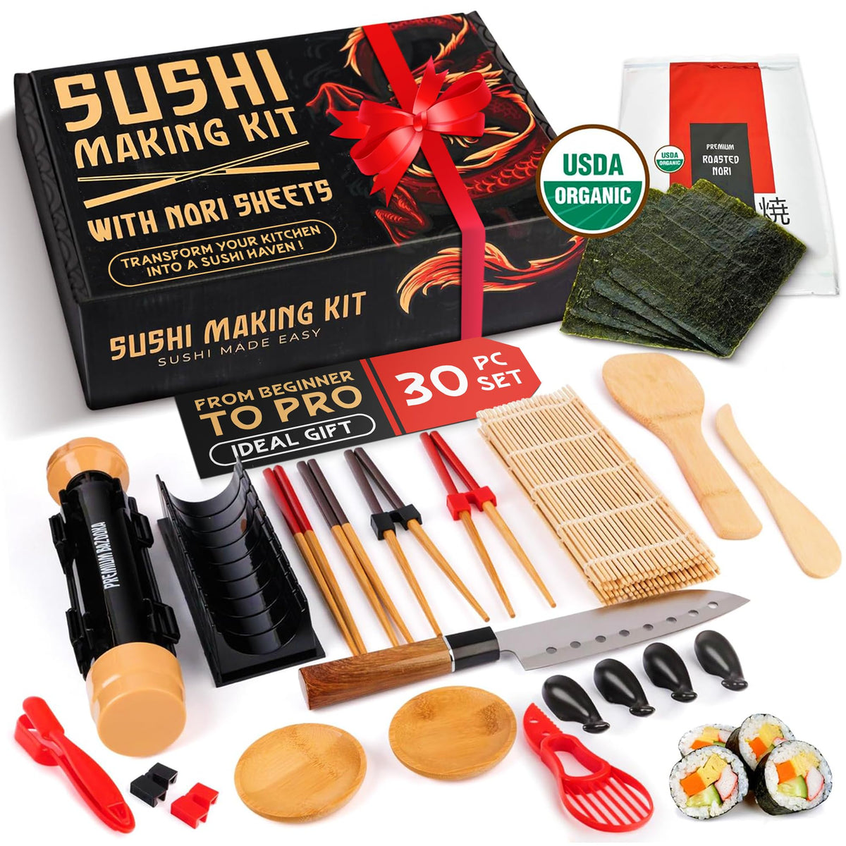 Primely Sushi Bazooka with Nori Sheets for quick, consistent home rolls