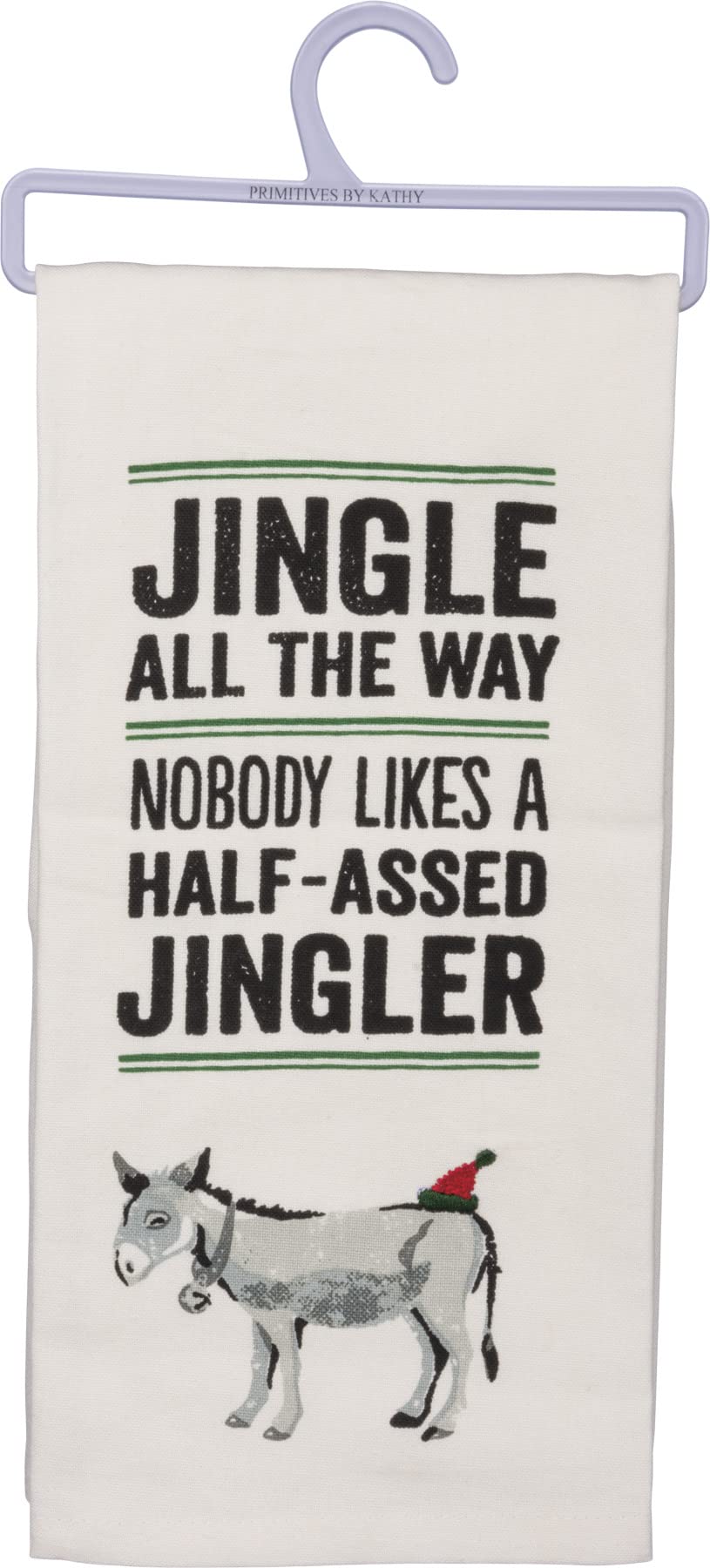 Primitives by Kathy dish towel with Jingle All The Way text for festive kitchen decor and quick drying.