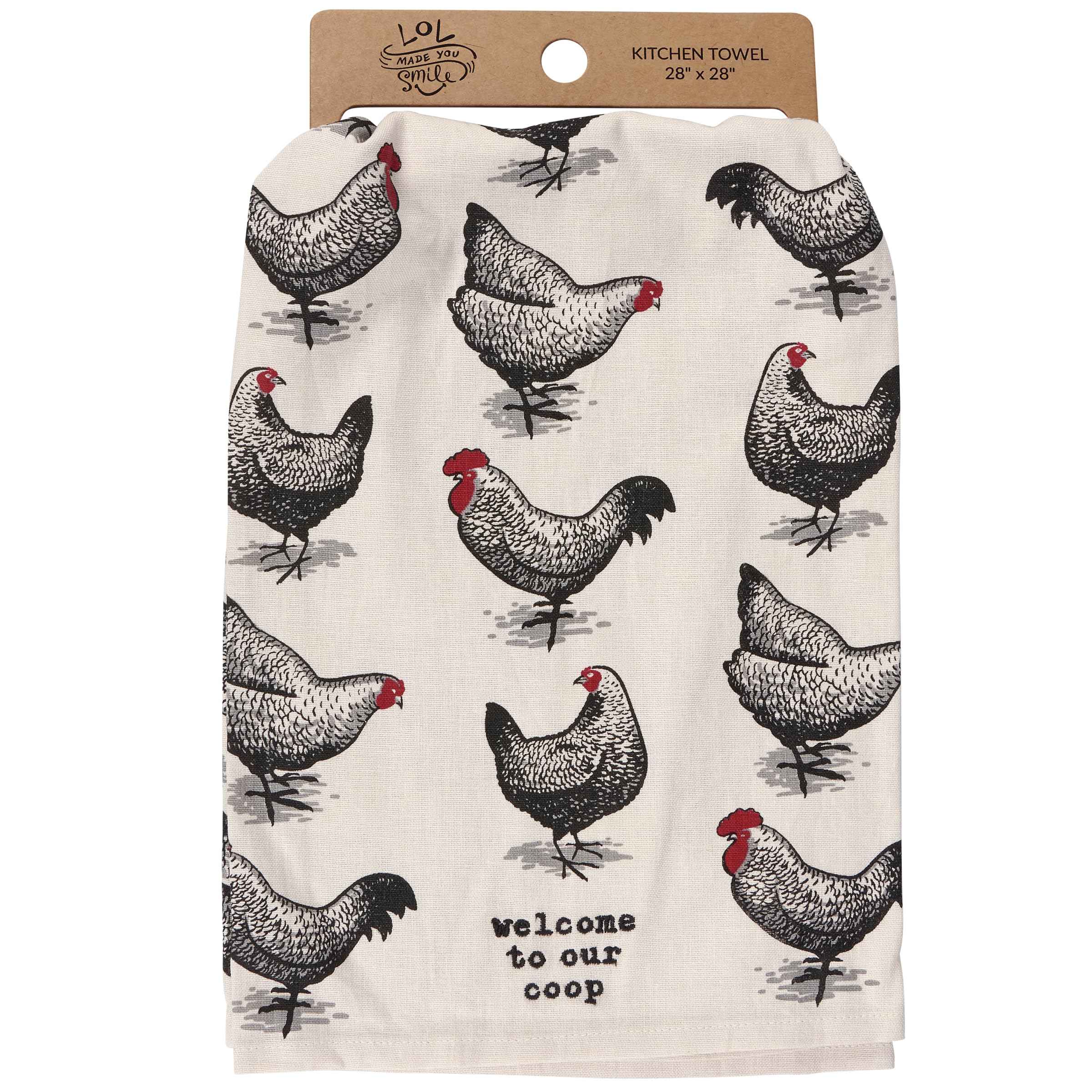 Primitives by Kathy farmhouse chicken print towel showing a lively kitchen accent.