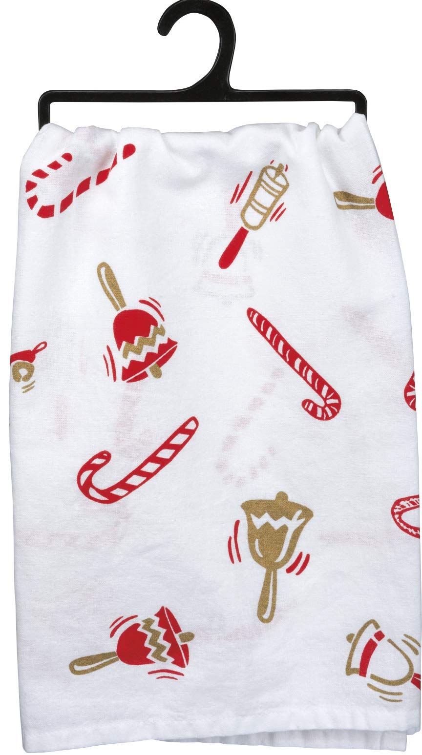 Primitives by Kathy dish towel with metallic accents adding holiday flair