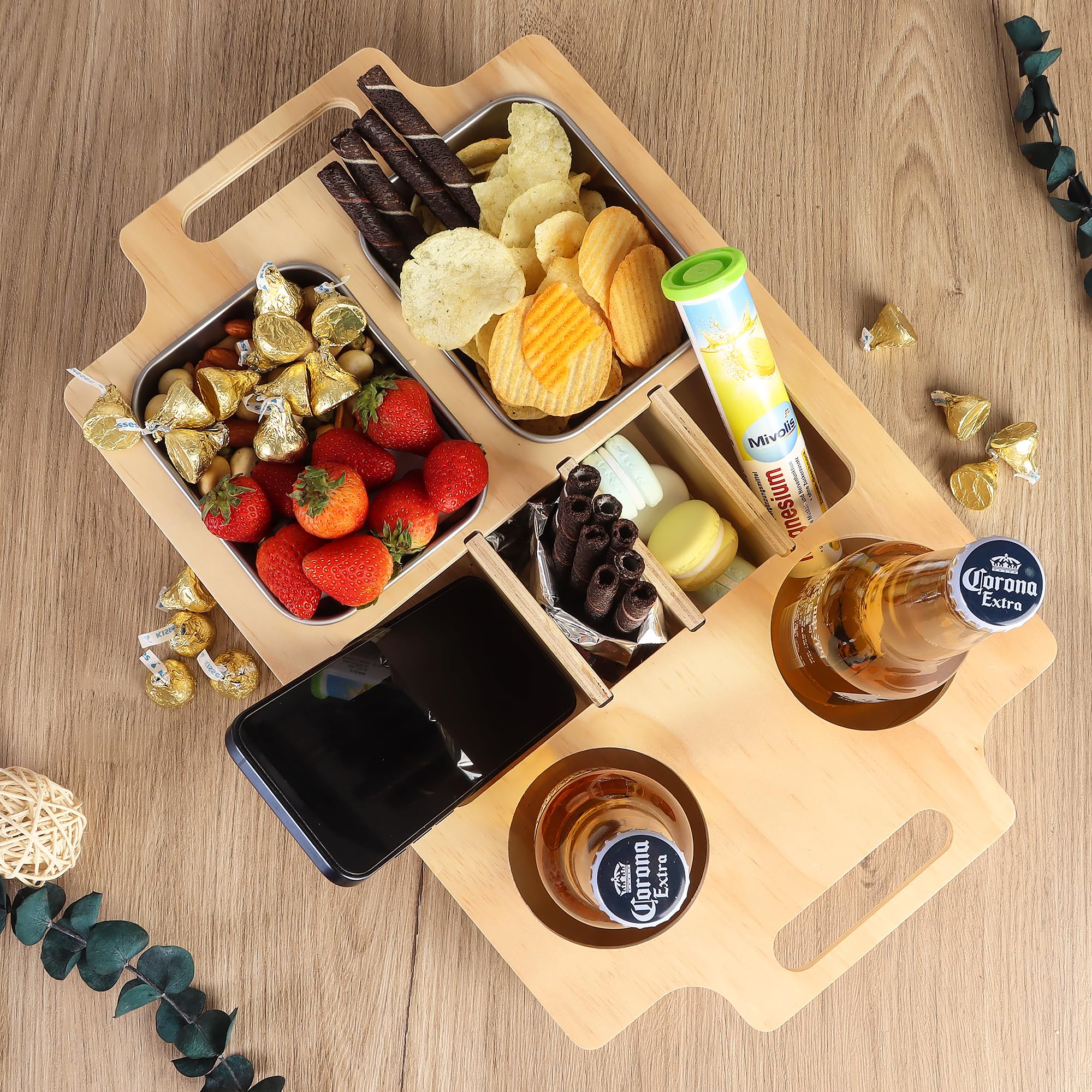 Primo Lines stainless steel snack tray for snacks and remotes with easy cleaning.
