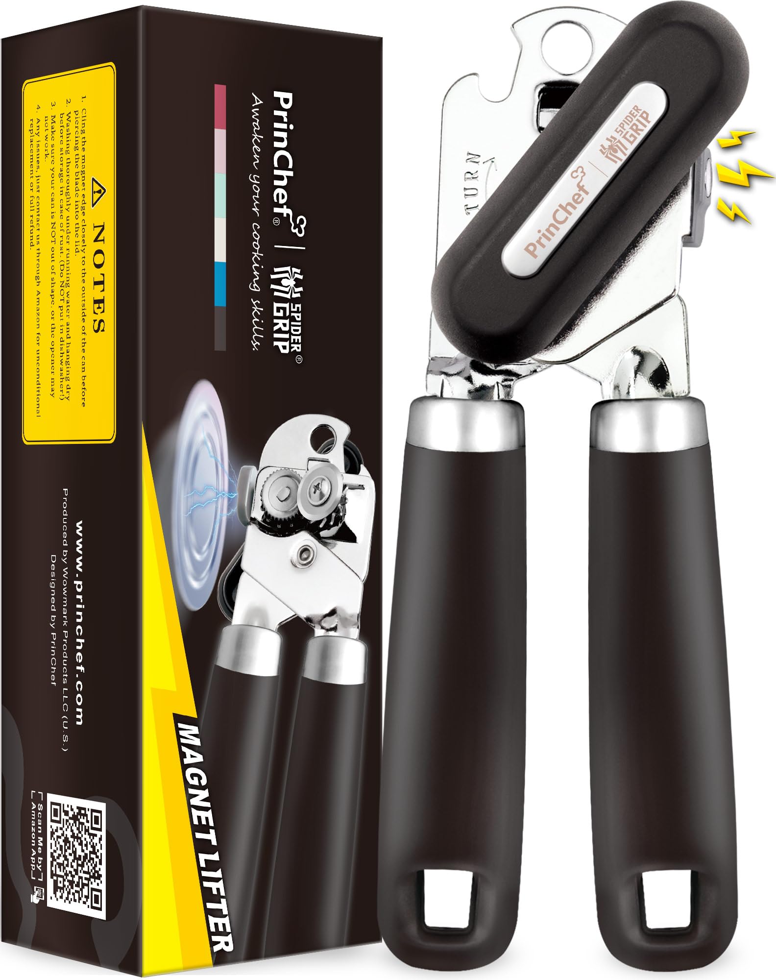 PrinChef smoother-cut magnet opener cutting around the rim for a clean, effortless lid removal.