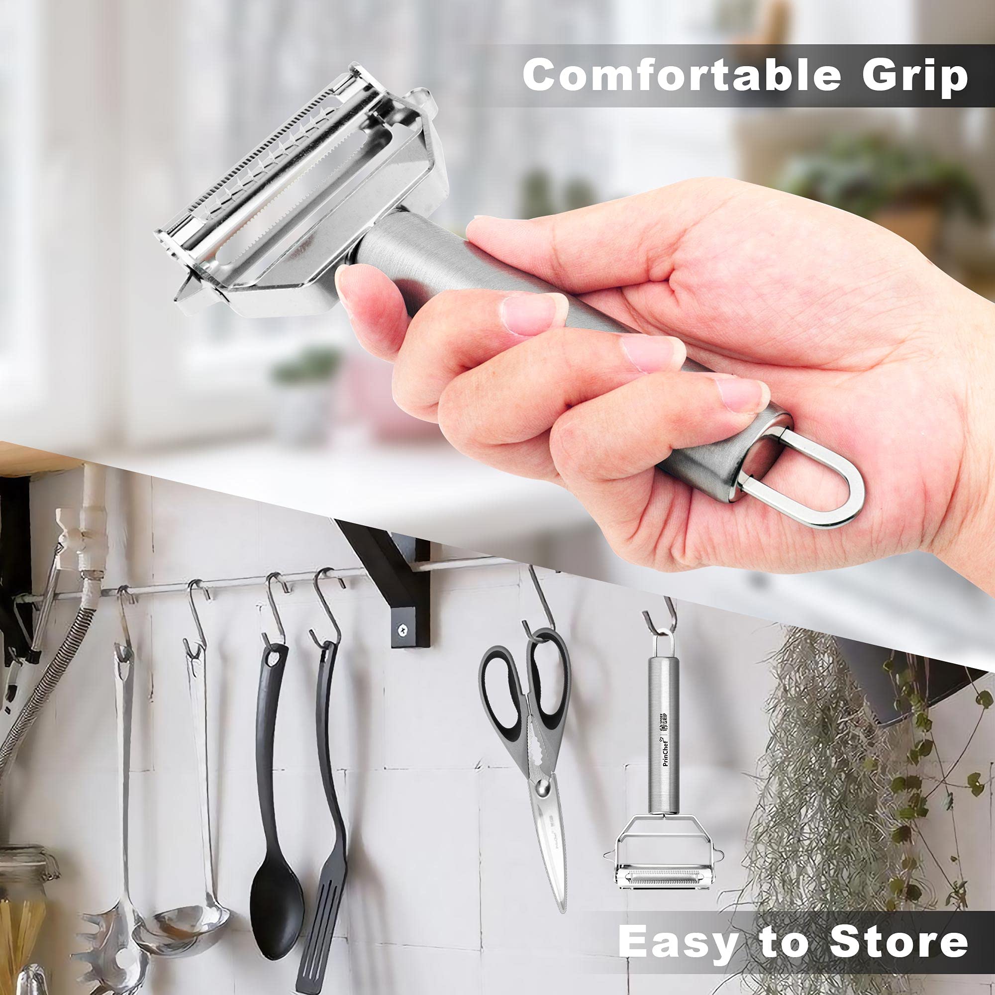 PrinChef anti-slip ergonomic handle for safer, precise peeling.