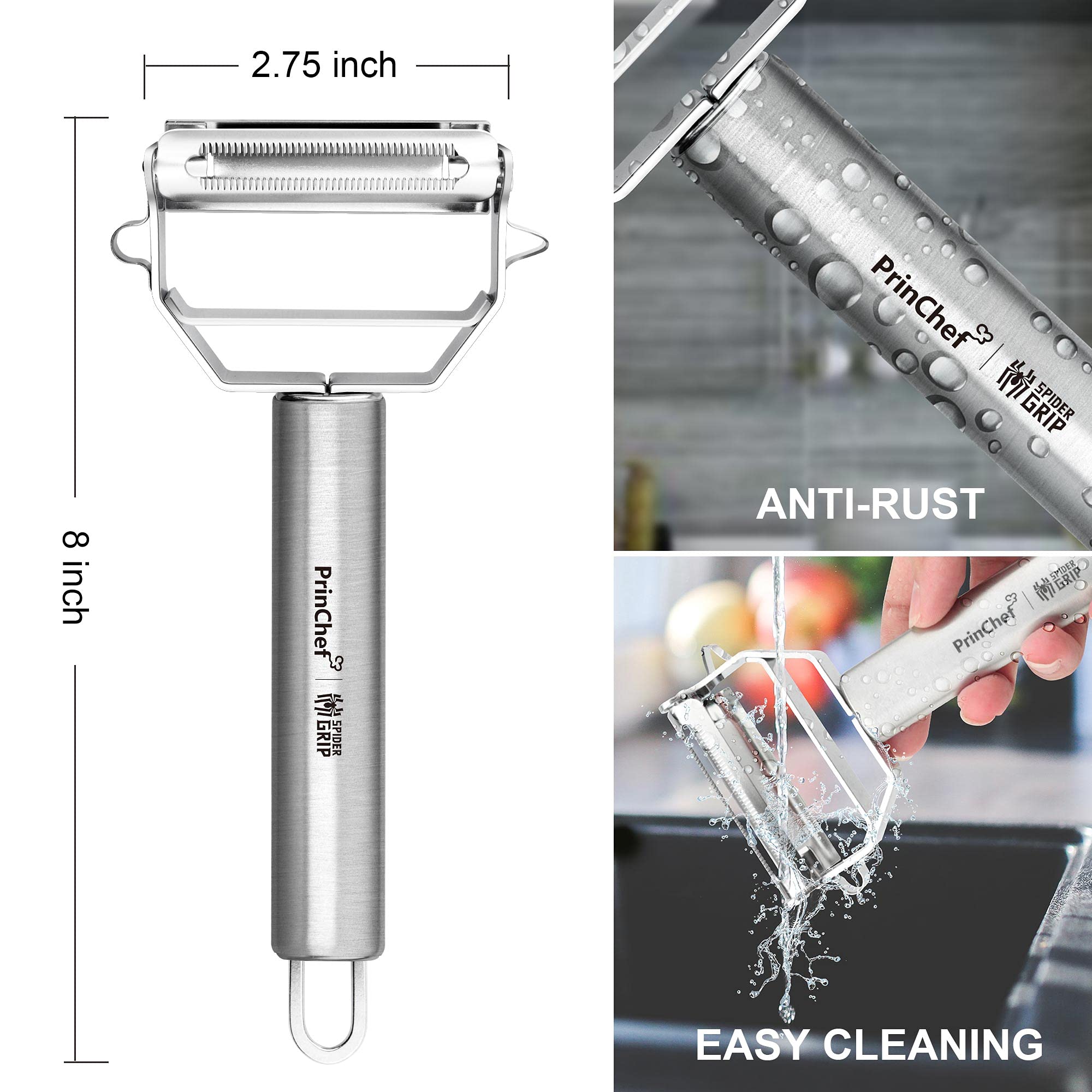 PrinChef ultra sharp stainless steel blade glides through skins.
