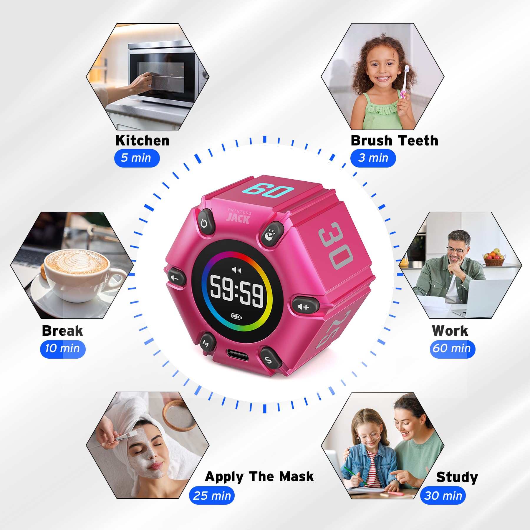 Custom countdown via M S controls on Printers Jack timer in hot pink for flexible tasks.