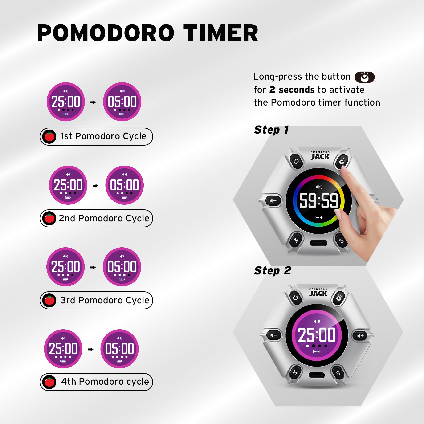 Custom countdown option on Printers Jack Pomodoro Timer using M and S controls
