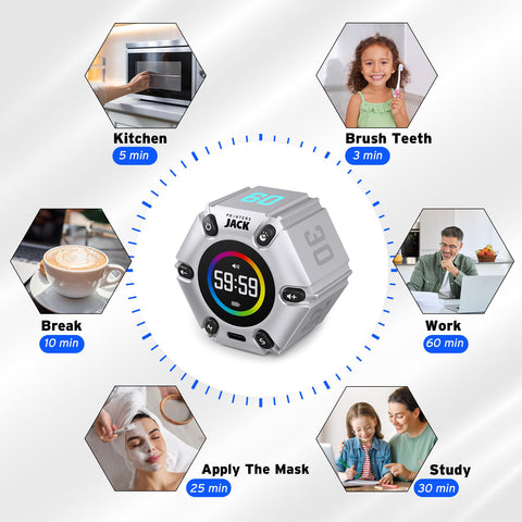 Compact portable Jack Pomodoro Timer suitable for travel and work