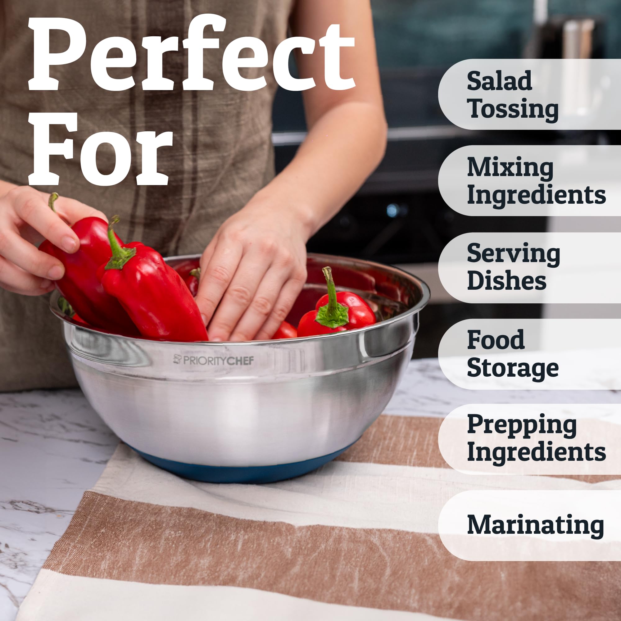 Priority Chef includes three graters for quick in-bowl grating and zesting.