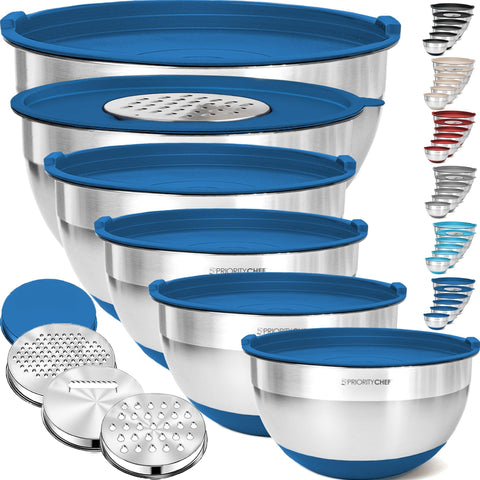 Priority Chef 6pc mixing bowls with lids demonstrate versatile prep and storage.
