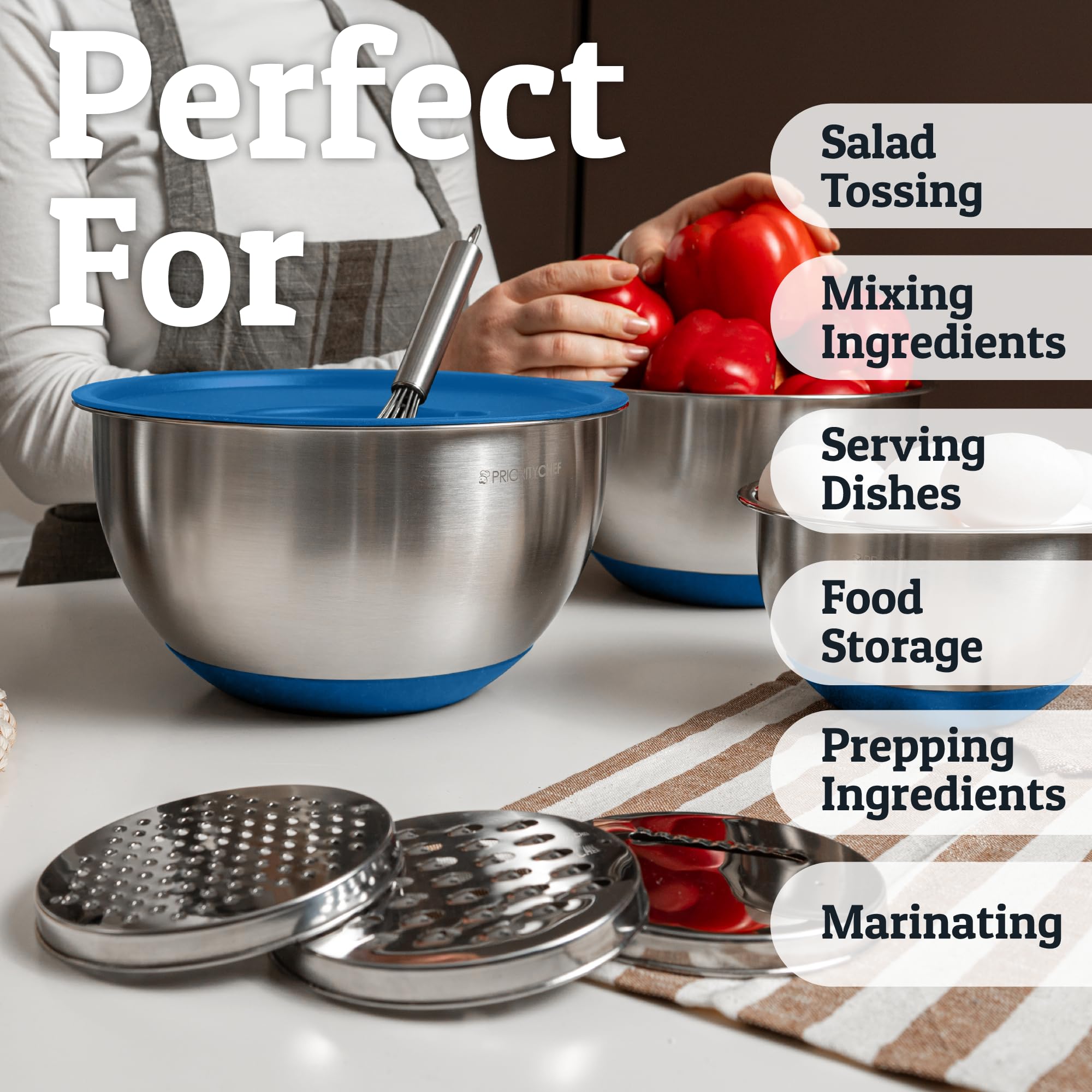 Priority Chef airtight lids lock in freshness for prep and storage.