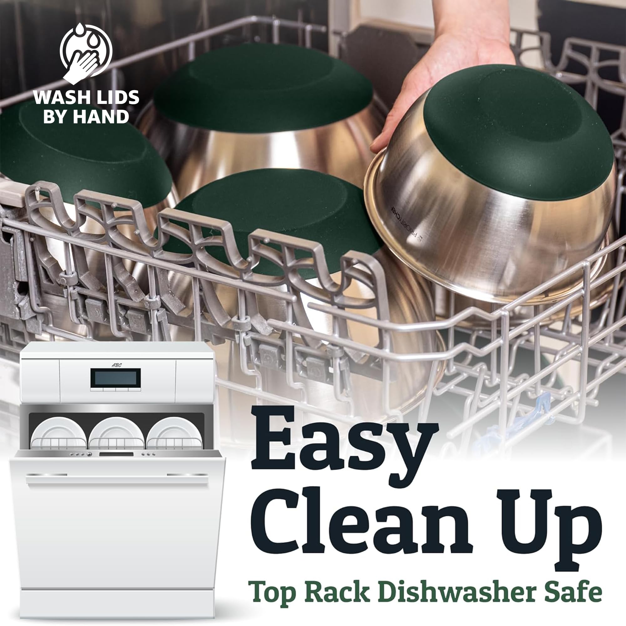 Priority Chef dishwasher-safe stainless steel bowls for easy cleanup.