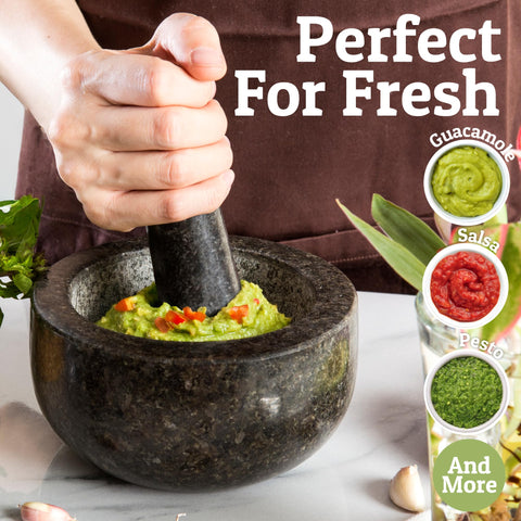 Priority Chef display-ready mortar and pestle adds kitchen style.