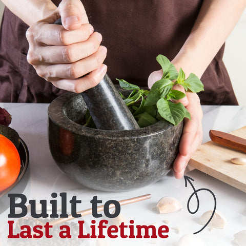 Priority Chef granite mortar and pestle handles guacamole and salsa smoothly.
