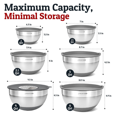 Priority Chef bowls feature inner measurement marks for quick, precise prep.