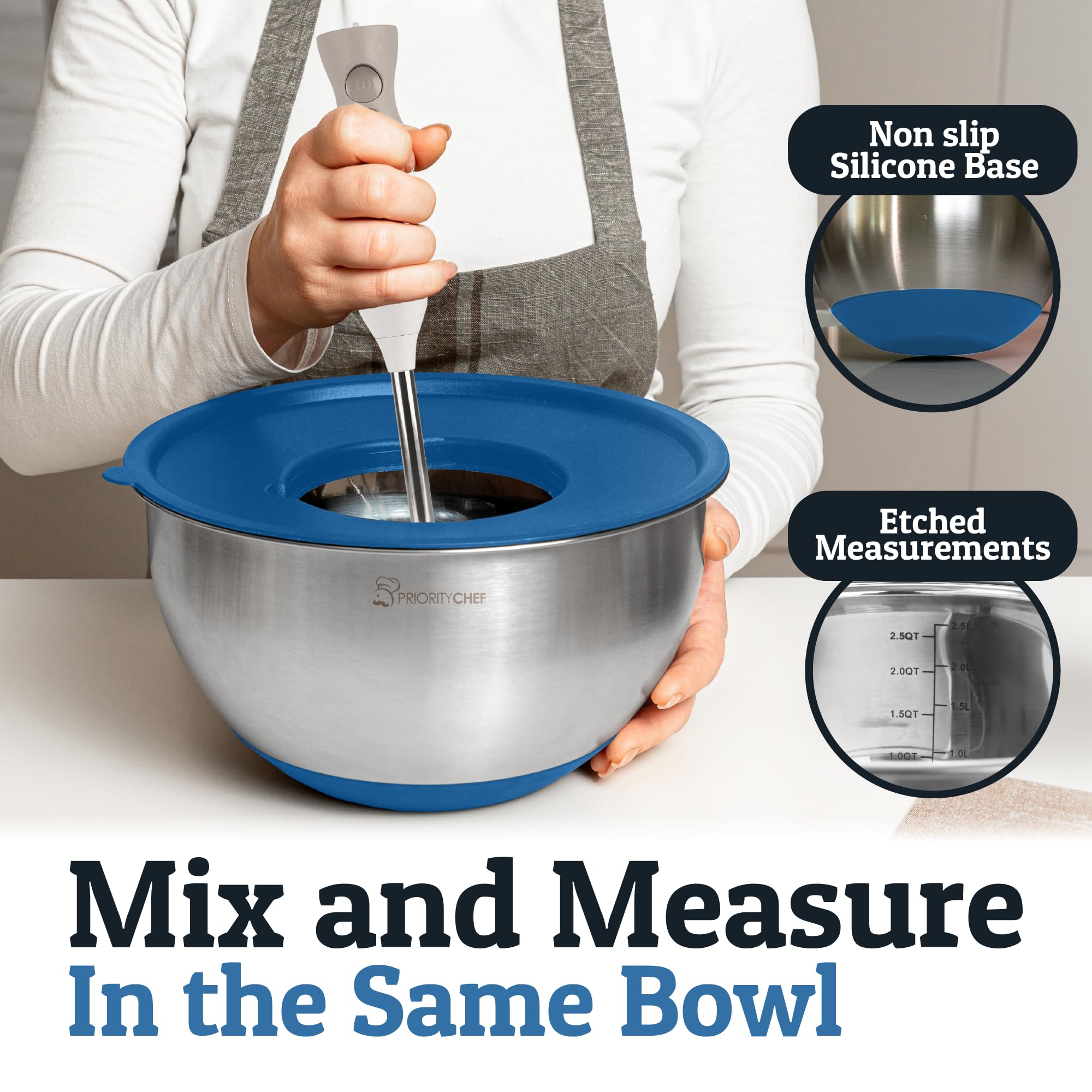 Priority Chef bowls feature internal measurement marks for precise prep.
