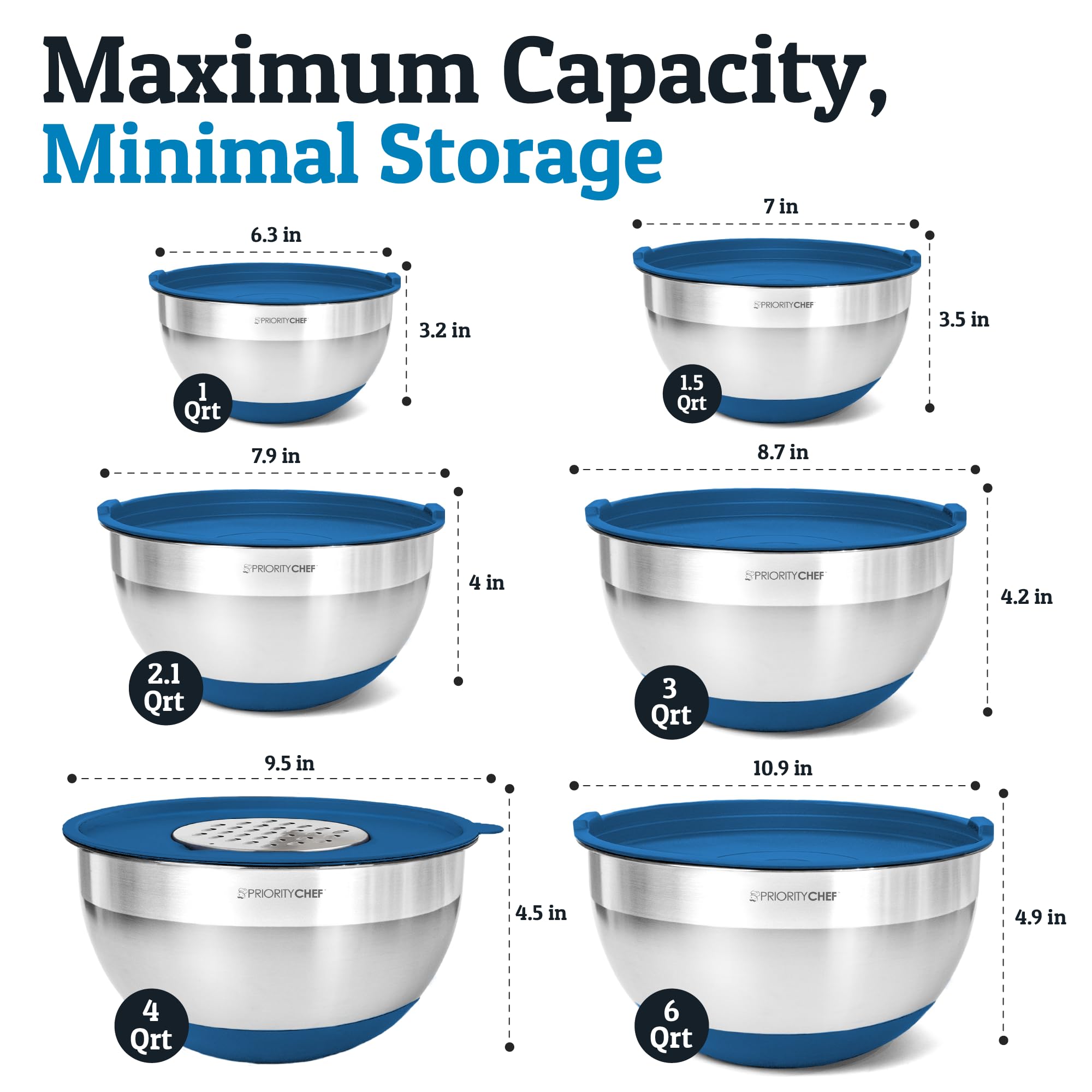 Priority Chef bowls with lids stacked for organized, airtight storage.