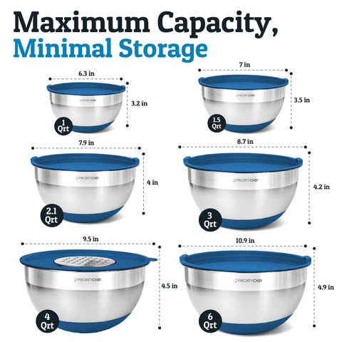 Priority Chef bowls with lids stacked for organized, airtight storage.