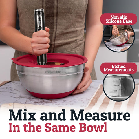 Priority Chef bowls feature inside measurement marks for precise mixing.