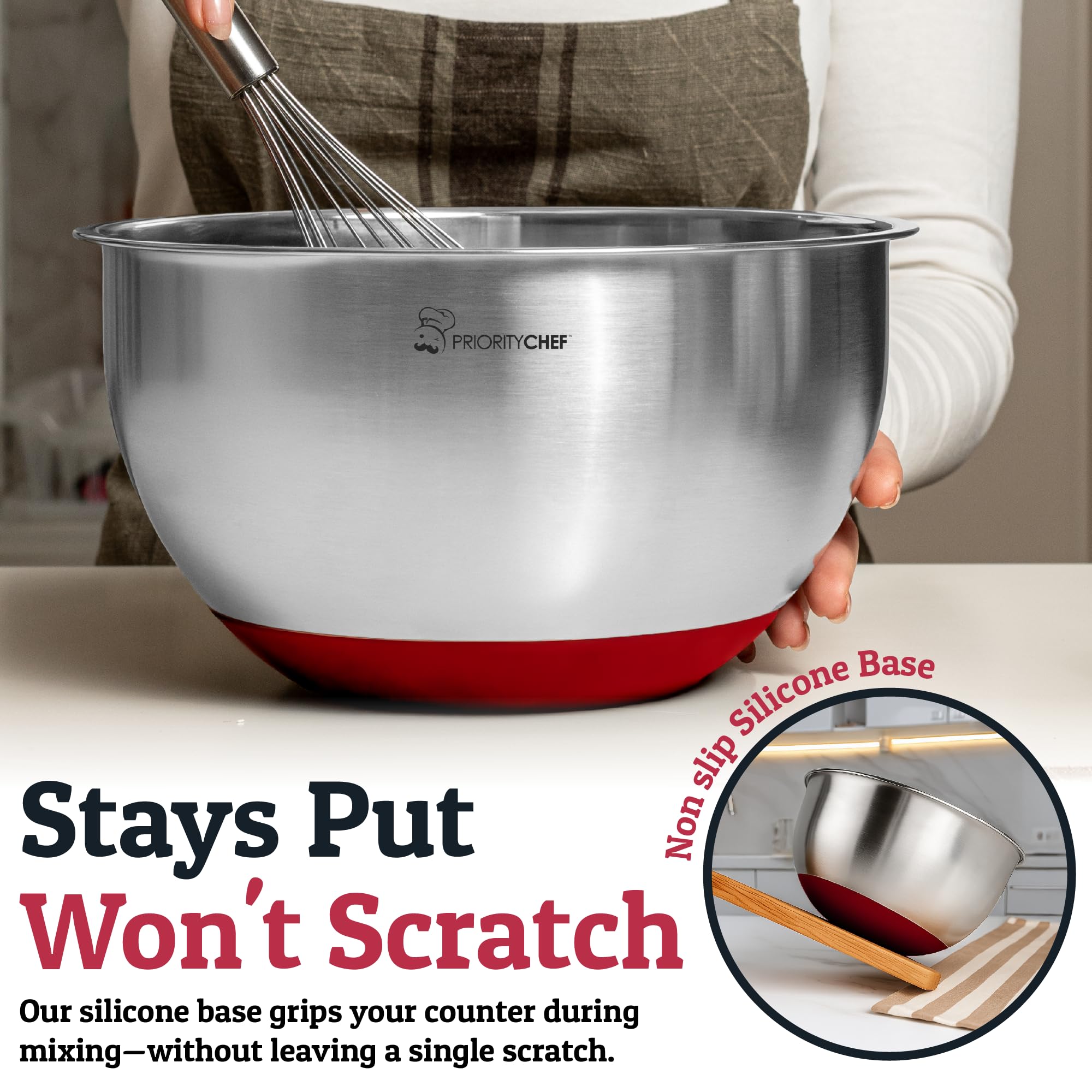 Built-in measurement marks on Priority Chef bowls help accurate portioning.