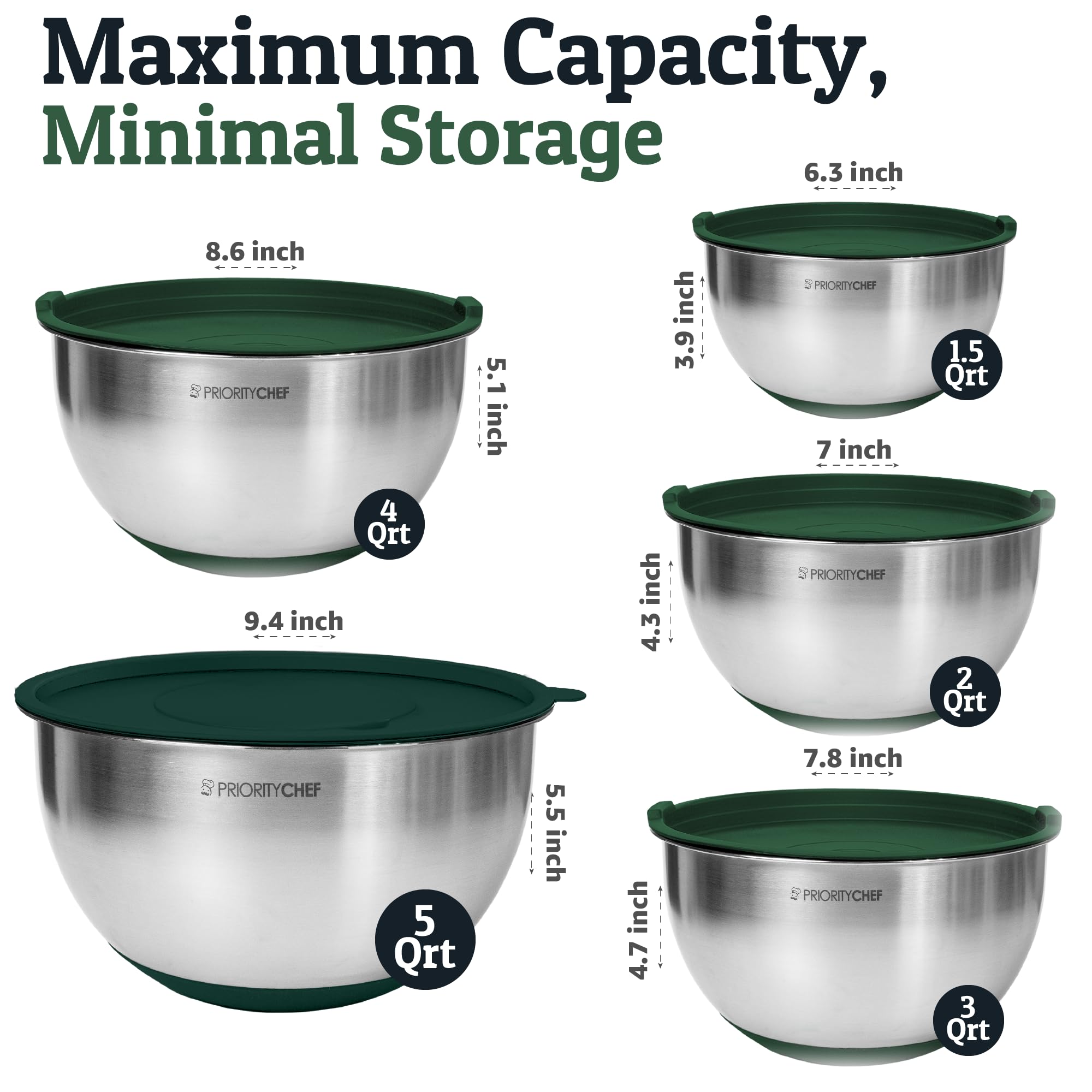 Priority Chef bowls shown with non-slip silicone base for stable prep.