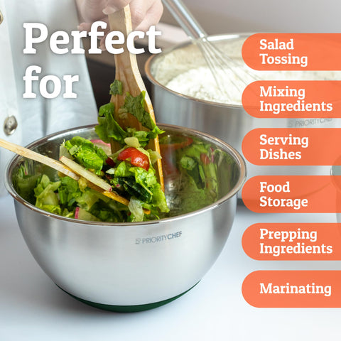 Priority Chef nesting bowls save kitchen space when stored.